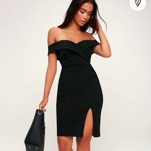 NWT Lulus Classic Glam Black Off-the-Shoulder Bodycon Dress
